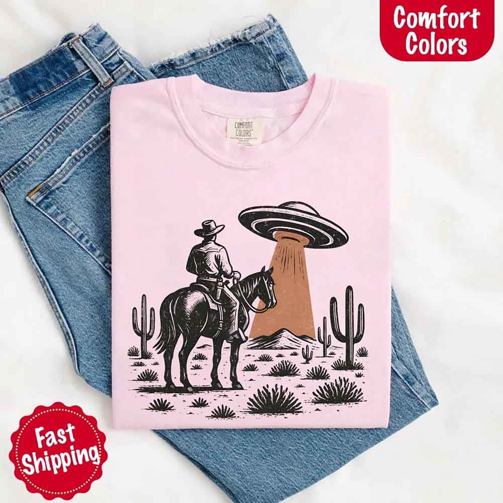 Retro UFO Cowboy Tee – Unisex Comfort Colors Shirt - Ever Trendy Essentials