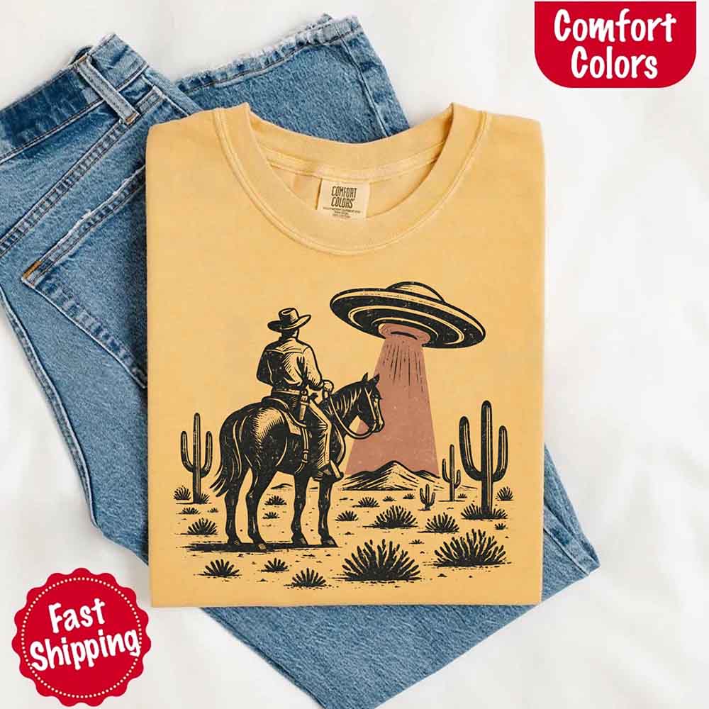 Retro UFO Cowboy Tee – Unisex Comfort Colors Shirt - Ever Trendy Essentials