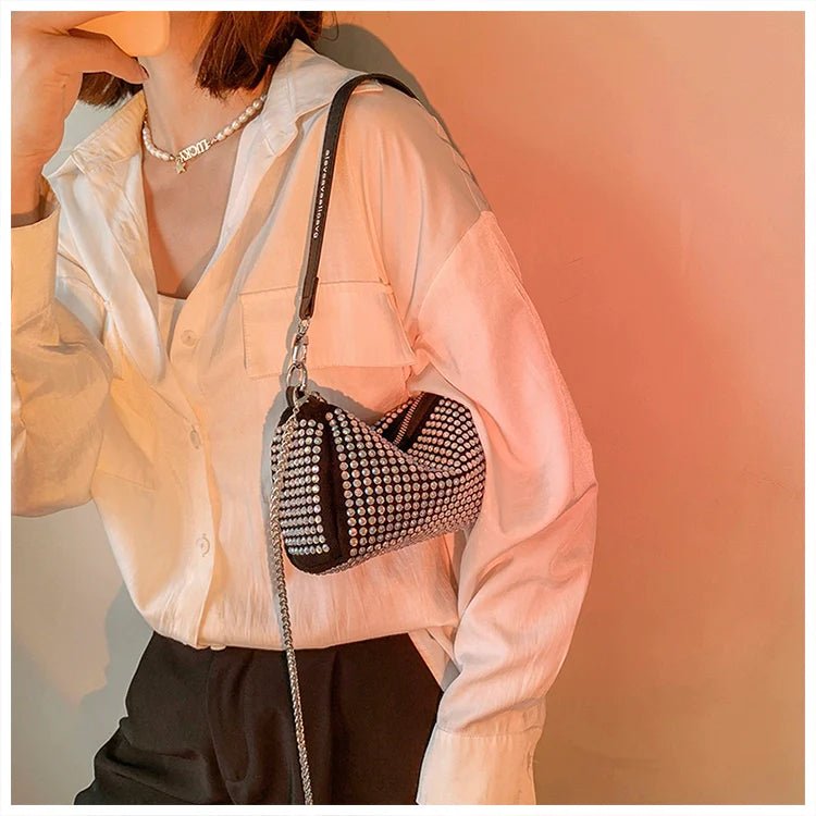 Rhinestone Square Pouch | Full Diamond Underarm Bag & Chain Shoulder Crossbody (Small Handbag, Japanese & Korean Style) - Ever Trendy Essentials