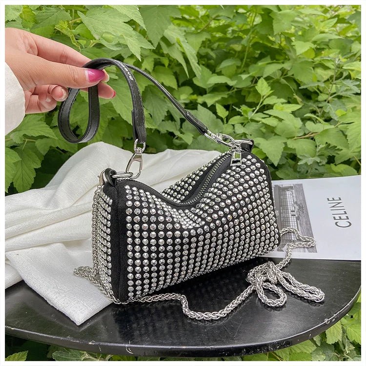 Rhinestone Square Pouch | Full Diamond Underarm Bag & Chain Shoulder Crossbody (Small Handbag, Japanese & Korean Style) - Ever Trendy Essentials