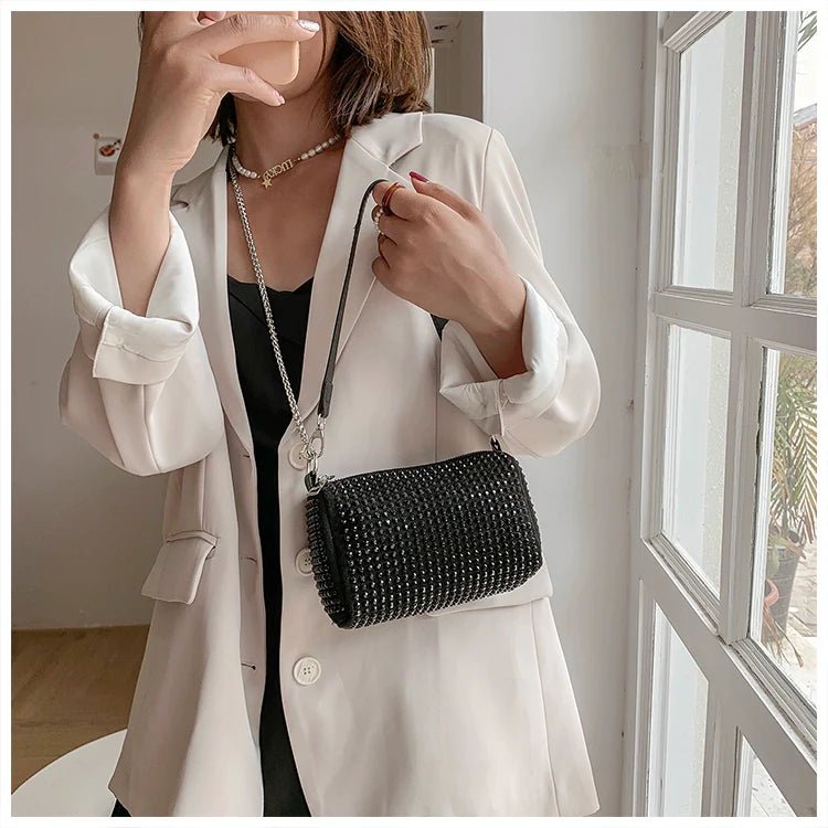 Rhinestone Square Pouch | Full Diamond Underarm Bag & Chain Shoulder Crossbody (Small Handbag, Japanese & Korean Style) - Ever Trendy Essentials