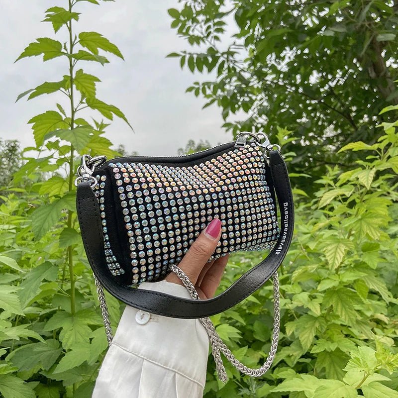 Rhinestone Square Pouch | Full Diamond Underarm Bag & Chain Shoulder Crossbody (Small Handbag, Japanese & Korean Style) - Ever Trendy Essentials