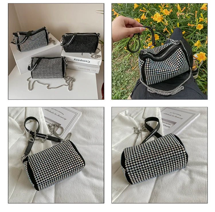 Rhinestone Square Pouch | Full Diamond Underarm Bag & Chain Shoulder Crossbody (Small Handbag, Japanese & Korean Style) - Ever Trendy Essentials