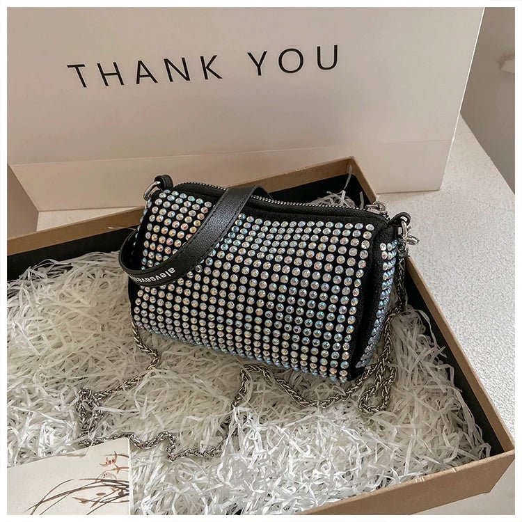 Rhinestone Square Pouch | Full Diamond Underarm Bag & Chain Shoulder Crossbody (Small Handbag, Japanese & Korean Style) - Ever Trendy Essentials