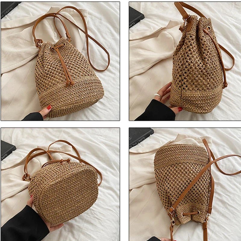 Simple Straw Bucket Bag for Women | Woven Handmade Shoulder Bag & Drawstring Crossbody Bag (Rattan Beach Bag for Girls & Travel Purse) - Ever Trendy Essentials