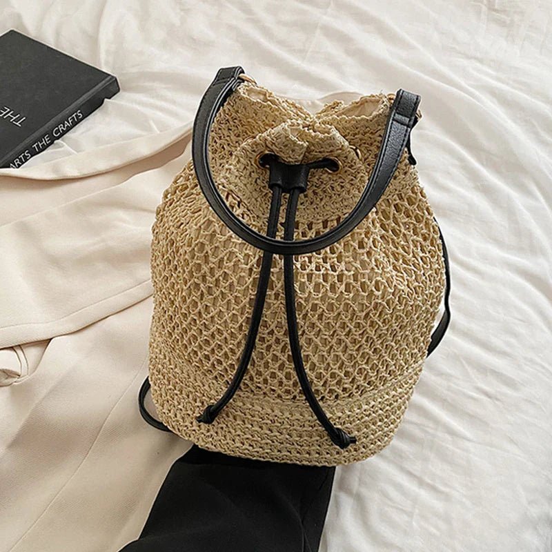 Simple Straw Bucket Bag for Women | Woven Handmade Shoulder Bag & Drawstring Crossbody Bag (Rattan Beach Bag for Girls & Travel Purse) - Ever Trendy Essentials
