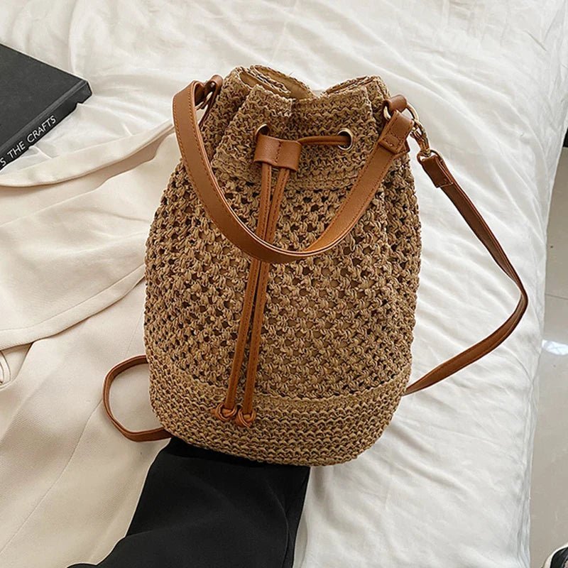 Simple Straw Bucket Bag for Women | Woven Handmade Shoulder Bag & Drawstring Crossbody Bag (Rattan Beach Bag for Girls & Travel Purse) - Ever Trendy Essentials