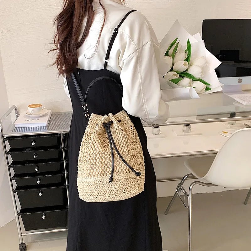 Simple Straw Bucket Bag for Women | Woven Handmade Shoulder Bag & Drawstring Crossbody Bag (Rattan Beach Bag for Girls & Travel Purse) - Ever Trendy Essentials