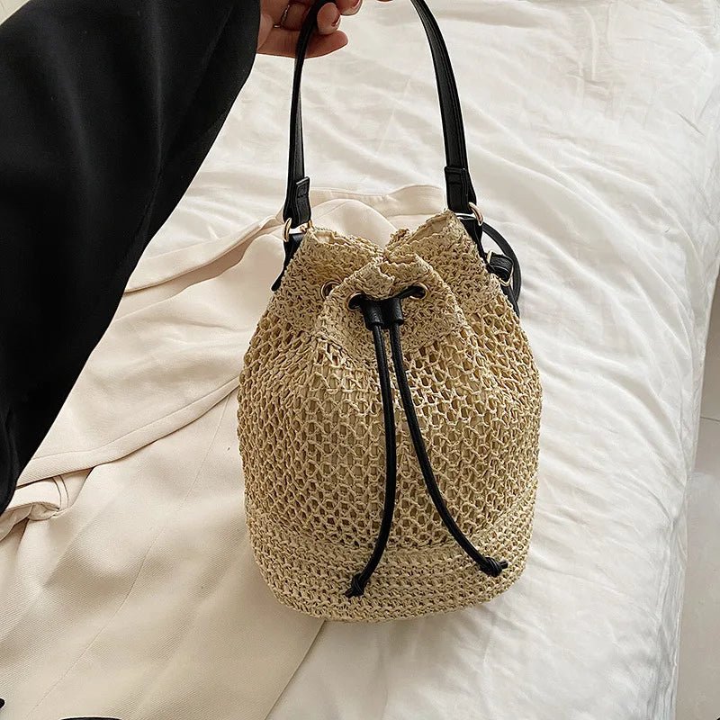 Simple Straw Bucket Bag for Women | Woven Handmade Shoulder Bag & Drawstring Crossbody Bag (Rattan Beach Bag for Girls & Travel Purse) - Ever Trendy Essentials