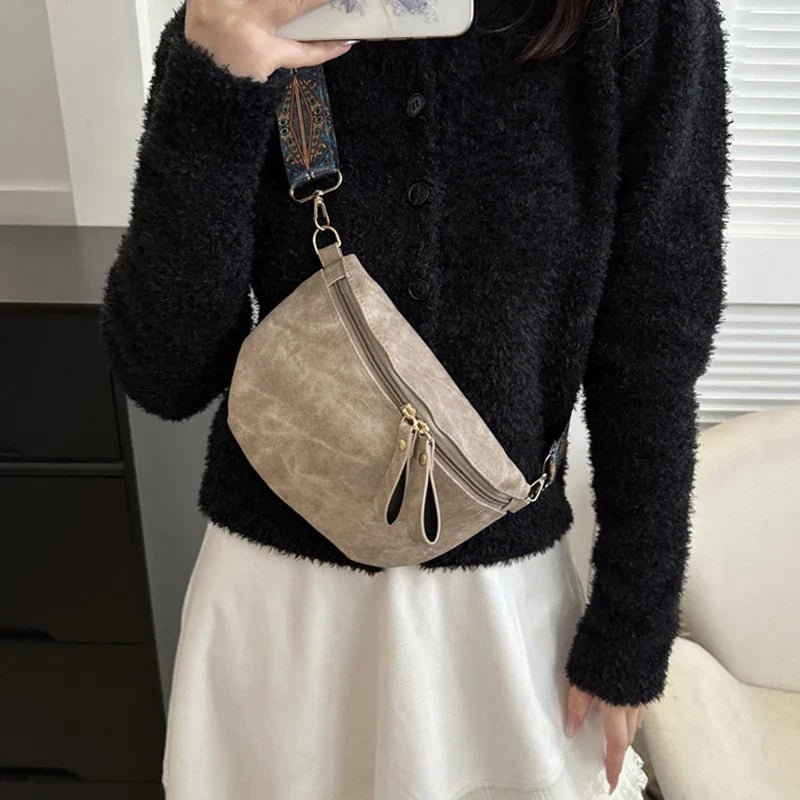 Stylish Hobo Solid Color Satchel | Luxury Designer Chest Bag & Women's PU Leather Waist Bags (Wide Strap Fashion Fanny Shoulder Pack) - Ever Trendy Essentials