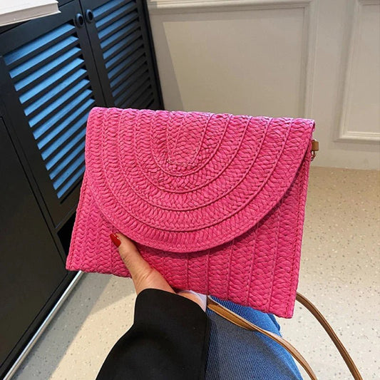 Summer Travel Beach Bag Straw Woven Clutch Bag | Fashion Designer Crossbody Shoulder Bag for Women (Handbag Ladies Wrist Wicker Bag) - Ever Trendy Essentials