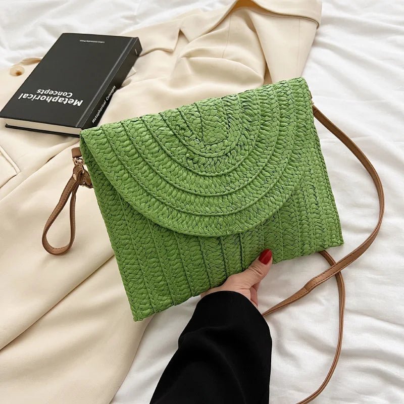 Summer Travel Beach Bag Straw Woven Clutch Bag | Fashion Designer Crossbody Shoulder Bag for Women (Handbag Ladies Wrist Wicker Bag) - Ever Trendy Essentials