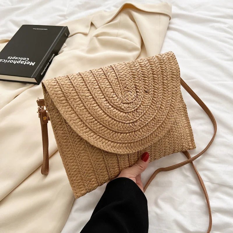 Summer Travel Beach Bag Straw Woven Clutch Bag | Fashion Designer Crossbody Shoulder Bag for Women (Handbag Ladies Wrist Wicker Bag) - Ever Trendy Essentials