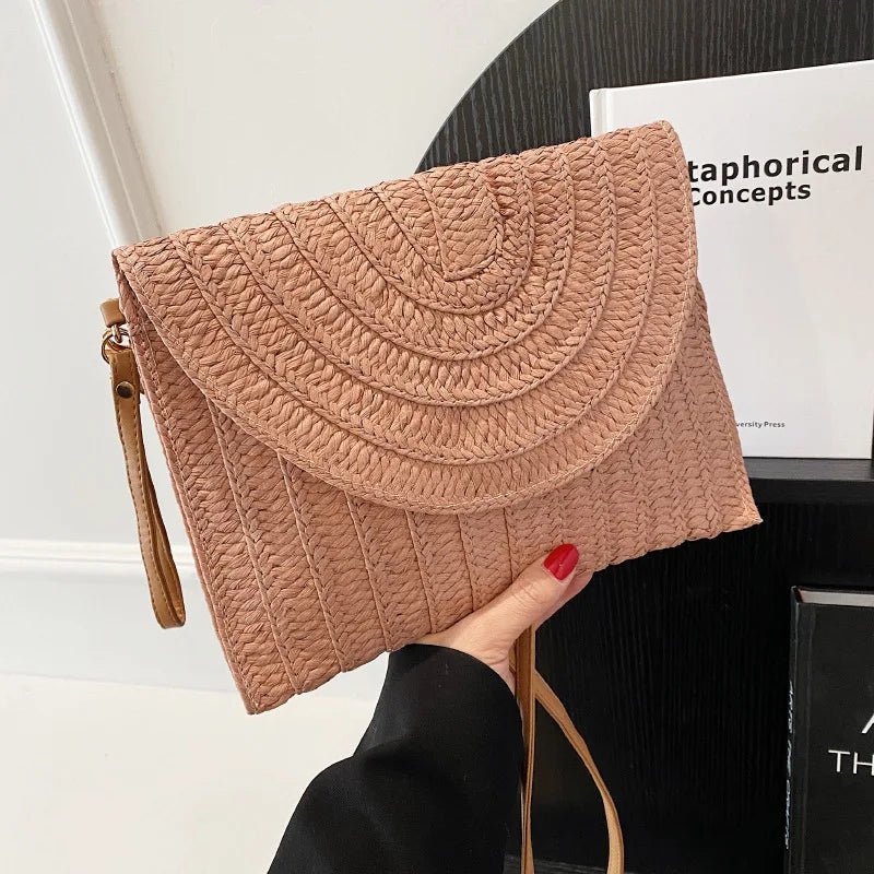 Summer Travel Beach Bag Straw Woven Clutch Bag | Fashion Designer Crossbody Shoulder Bag for Women (Handbag Ladies Wrist Wicker Bag) - Ever Trendy Essentials
