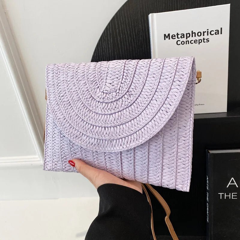 Summer Travel Beach Bag Straw Woven Clutch Bag | Fashion Designer Crossbody Shoulder Bag for Women (Handbag Ladies Wrist Wicker Bag) - Ever Trendy Essentials