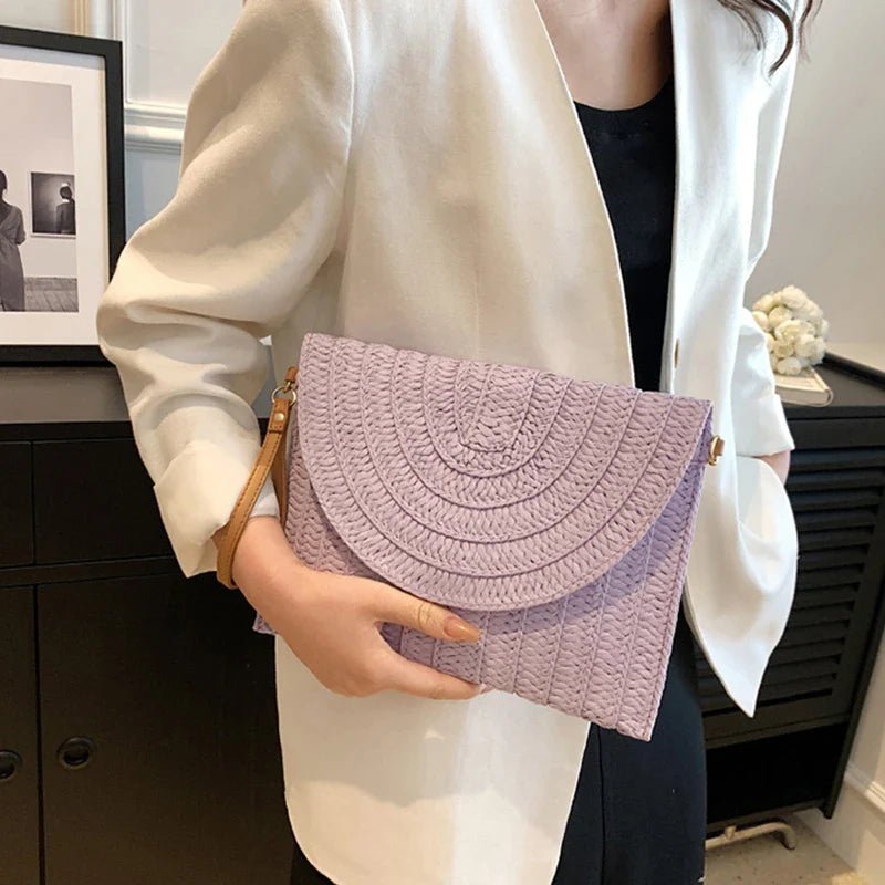 Summer Travel Beach Bag Straw Woven Clutch Bag | Fashion Designer Crossbody Shoulder Bag for Women (Handbag Ladies Wrist Wicker Bag) - Ever Trendy Essentials