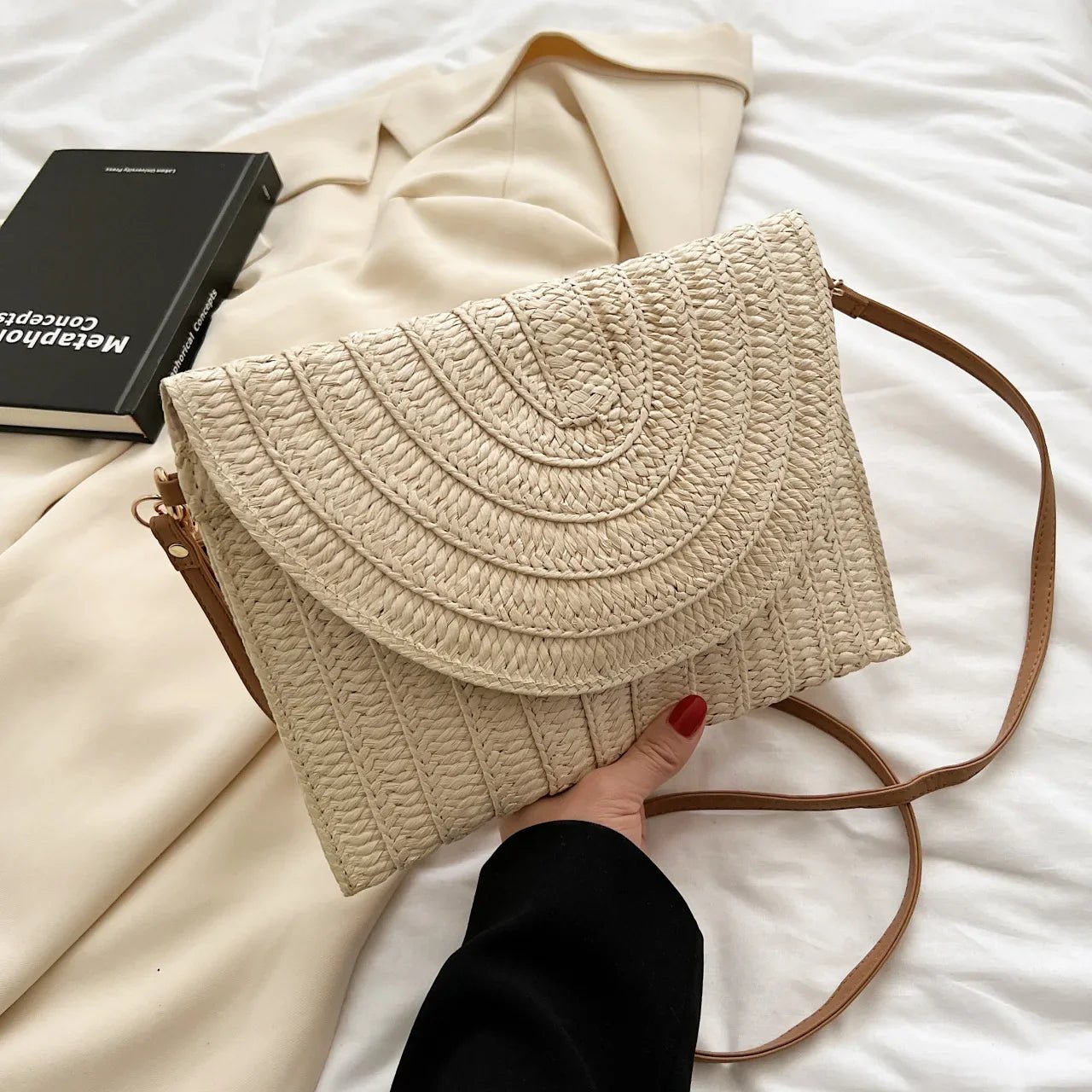 Summer Travel Beach Bag Straw Woven Clutch Bag | Fashion Designer Crossbody Shoulder Bag for Women (Handbag Ladies Wrist Wicker Bag) - Ever Trendy Essentials