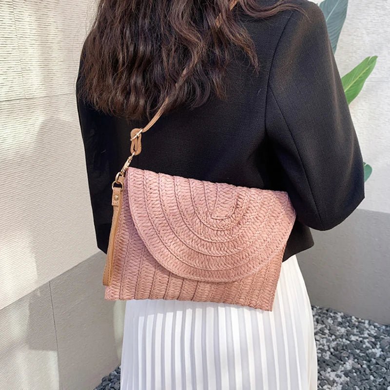 Summer Travel Beach Bag Straw Woven Clutch Bag | Fashion Designer Crossbody Shoulder Bag for Women (Handbag Ladies Wrist Wicker Bag) - Ever Trendy Essentials