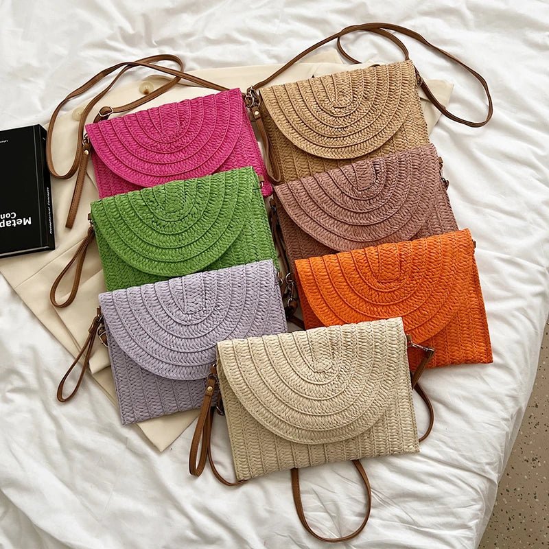 Summer Travel Beach Bag Straw Woven Clutch Bag | Fashion Designer Crossbody Shoulder Bag for Women (Handbag Ladies Wrist Wicker Bag) - Ever Trendy Essentials