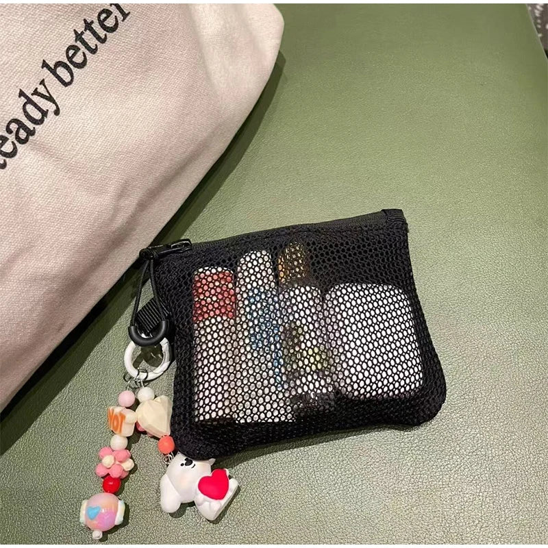 Travel Makeup Storage Bags | New Mesh Coin Purse & Simple Portable Mini Bag (Multi - purpose Square Bag Double - layer Zipper Card Holder) - Ever Trendy Essentials