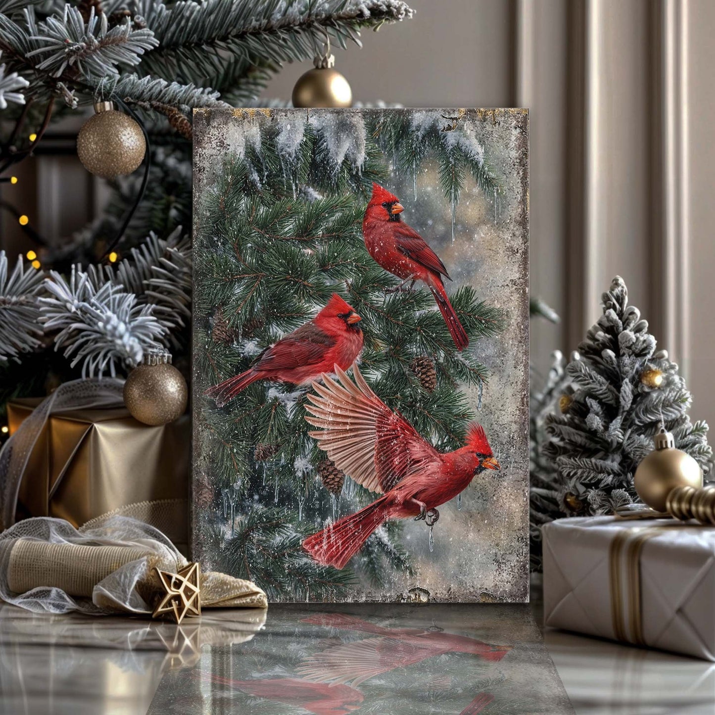 Vintage Cardinal Christmas Wall Art II - Holiday Home Decor Canvas Print 2025 - Ever Trendy Essentials