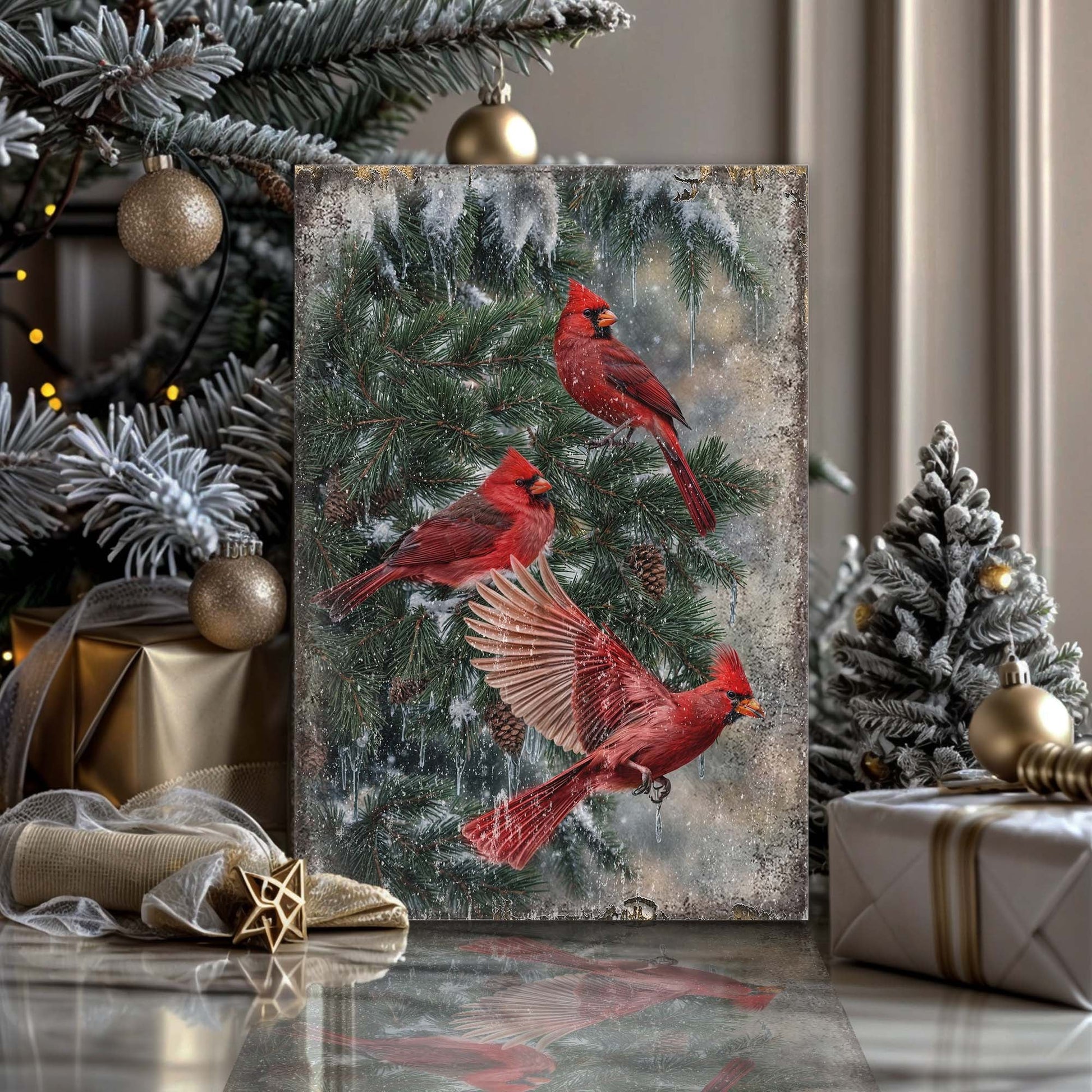 Vintage Cardinal Christmas Wall Art II - Holiday Home Decor Canvas Print 2025 - Ever Trendy Essentials