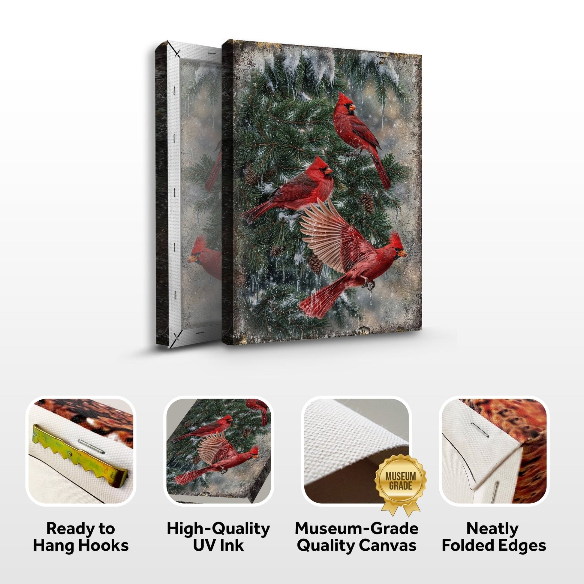 Vintage Cardinal Christmas Wall Art II - Holiday Home Decor Canvas Print 2025 - Ever Trendy Essentials