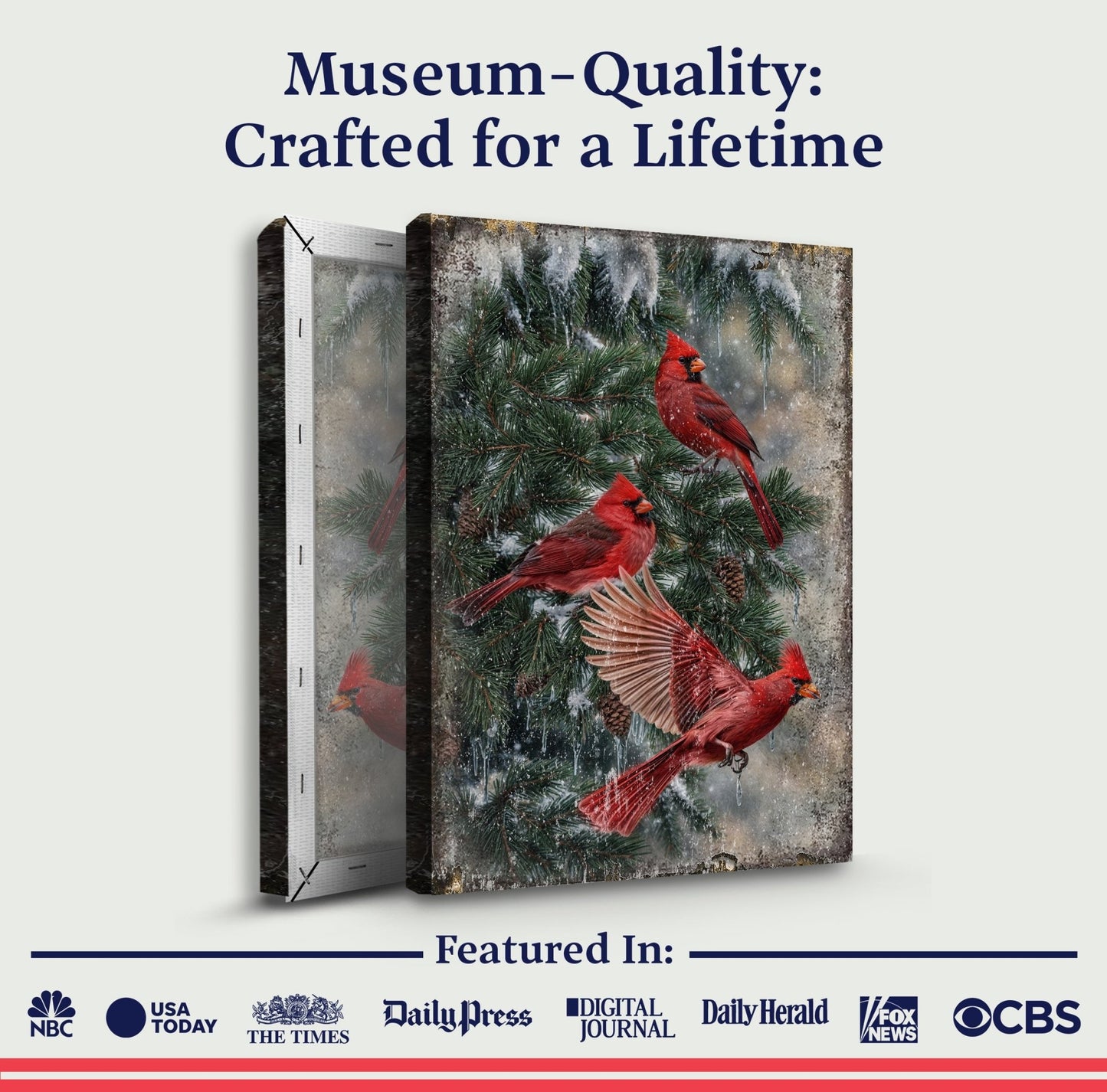 Vintage Cardinal Christmas Wall Art II - Holiday Home Decor Canvas Print 2025 - Ever Trendy Essentials