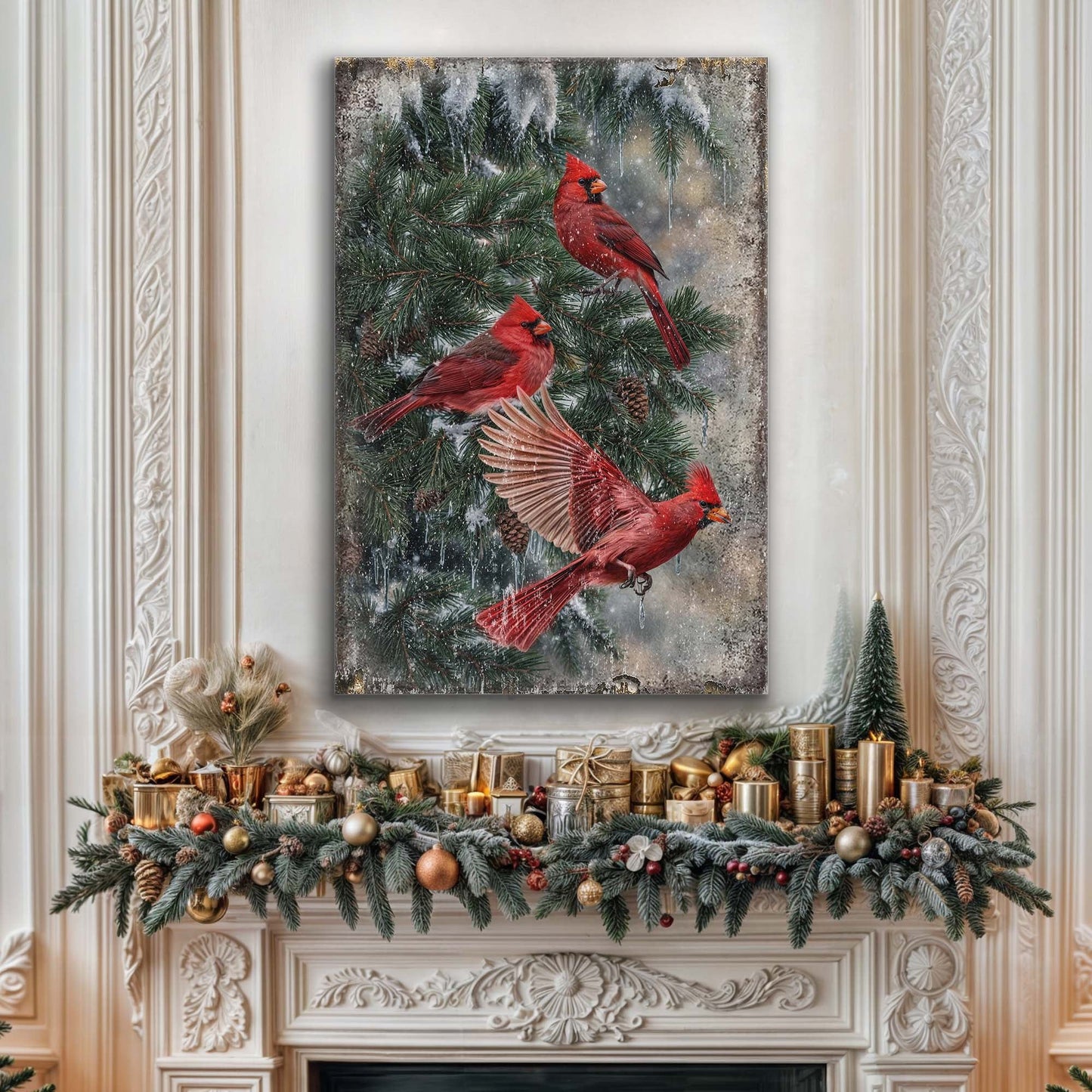 Vintage Cardinal Christmas Wall Art II - Holiday Home Decor Canvas Print 2025 - Ever Trendy Essentials