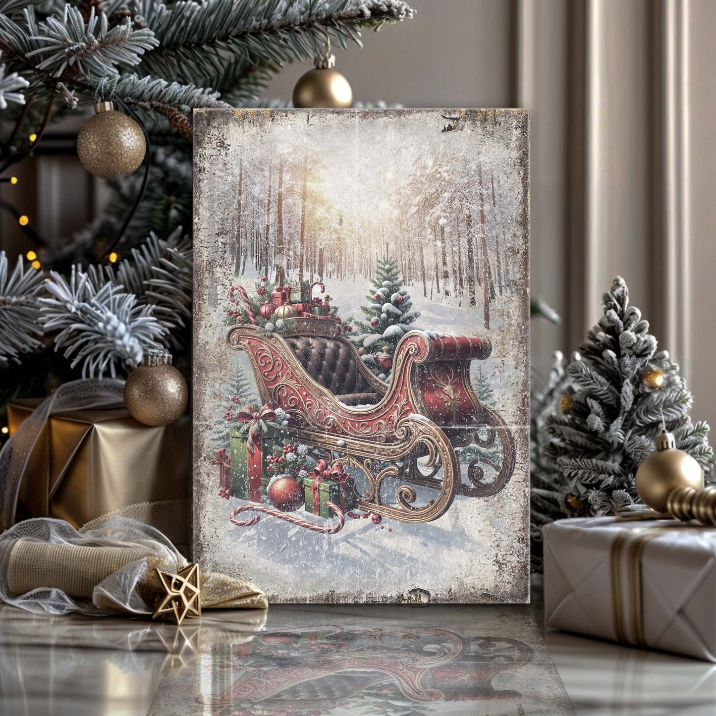 Vintage Christmas Sleigh Sled Wall Art - Holiday Home Decor Canvas Print 2025 - Ever Trendy Essentials