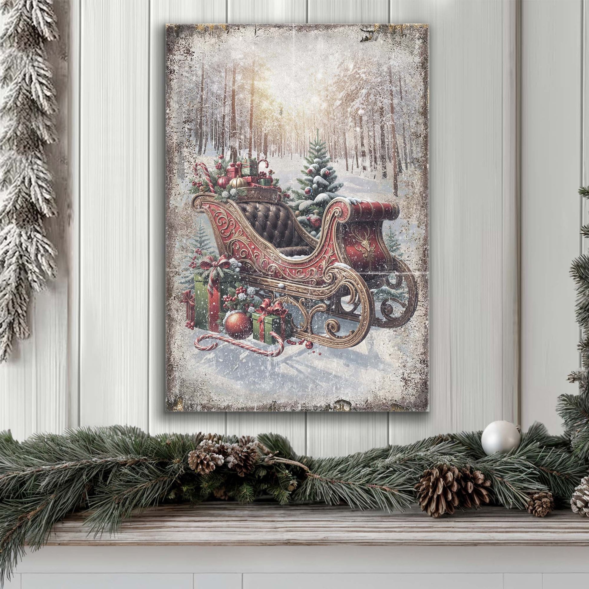 Vintage Christmas Sleigh Sled Wall Art - Holiday Home Decor Canvas Print 2025 - Ever Trendy Essentials