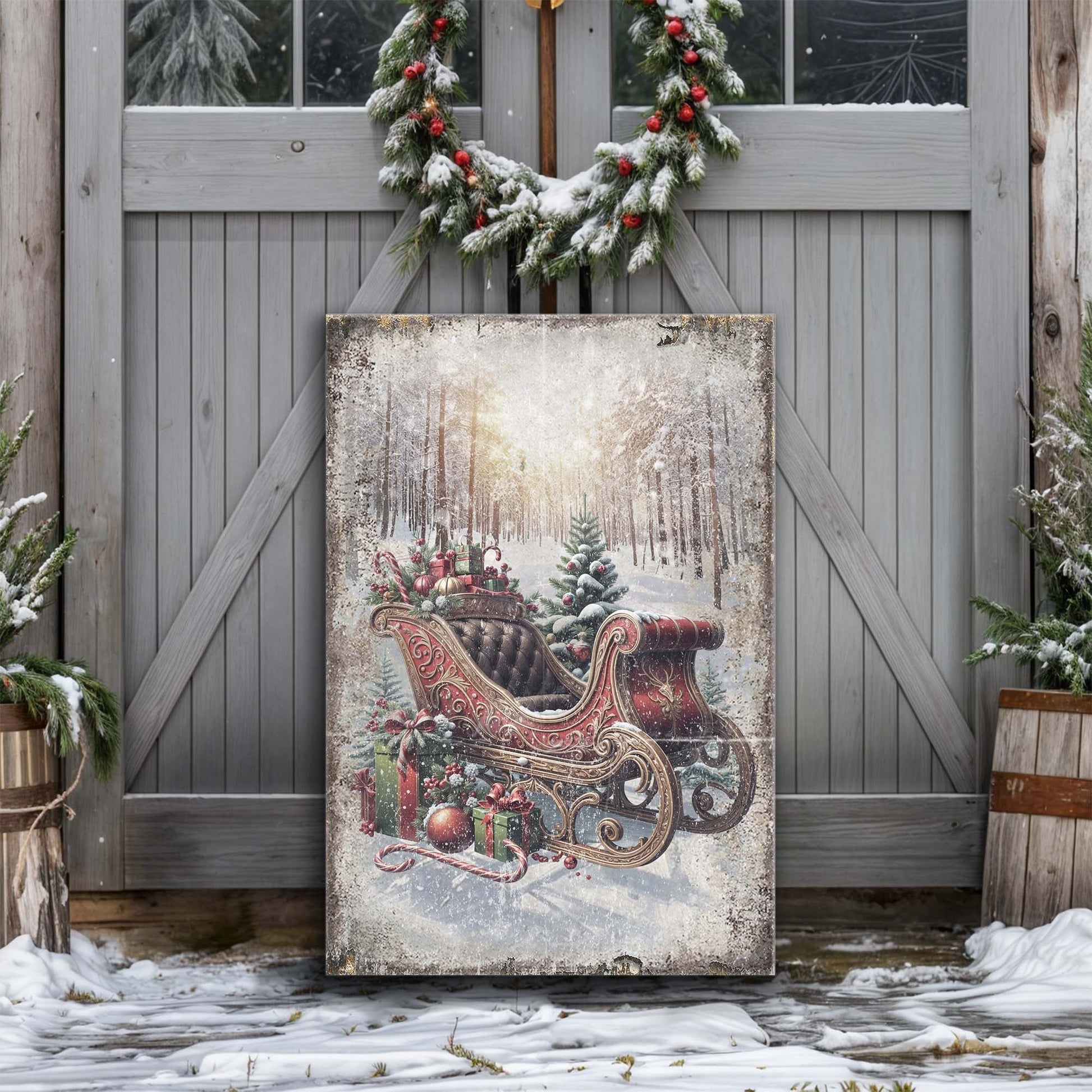 Vintage Christmas Sleigh Sled Wall Art - Holiday Home Decor Canvas Print 2025 - Ever Trendy Essentials