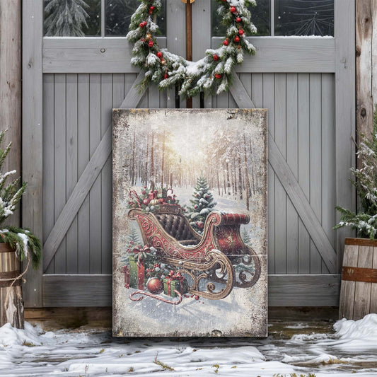 Vintage Christmas Sleigh Sled Wall Art - Holiday Home Decor Canvas Print 2025 - Ever Trendy Essentials
