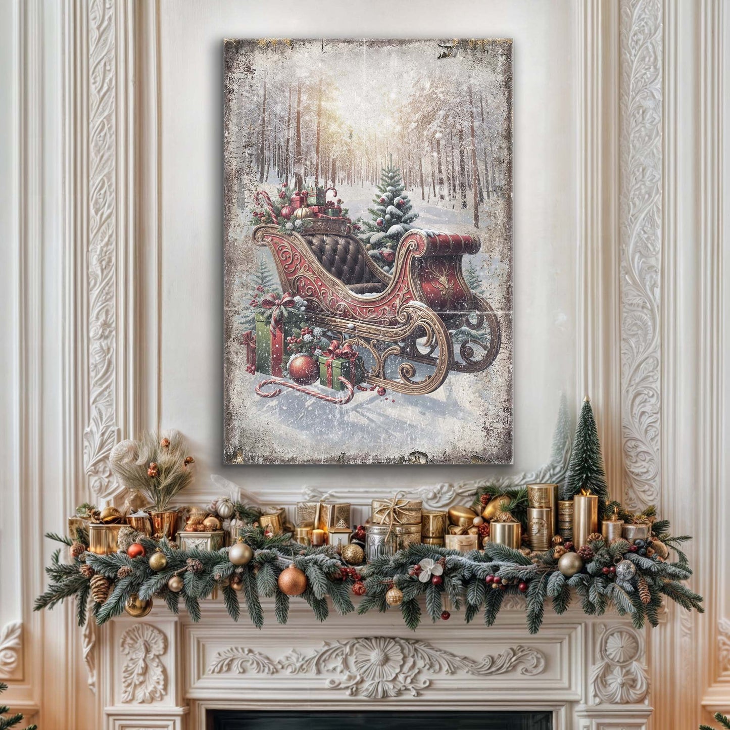 Vintage Christmas Sleigh Sled Wall Art - Holiday Home Decor Canvas Print 2025 - Ever Trendy Essentials