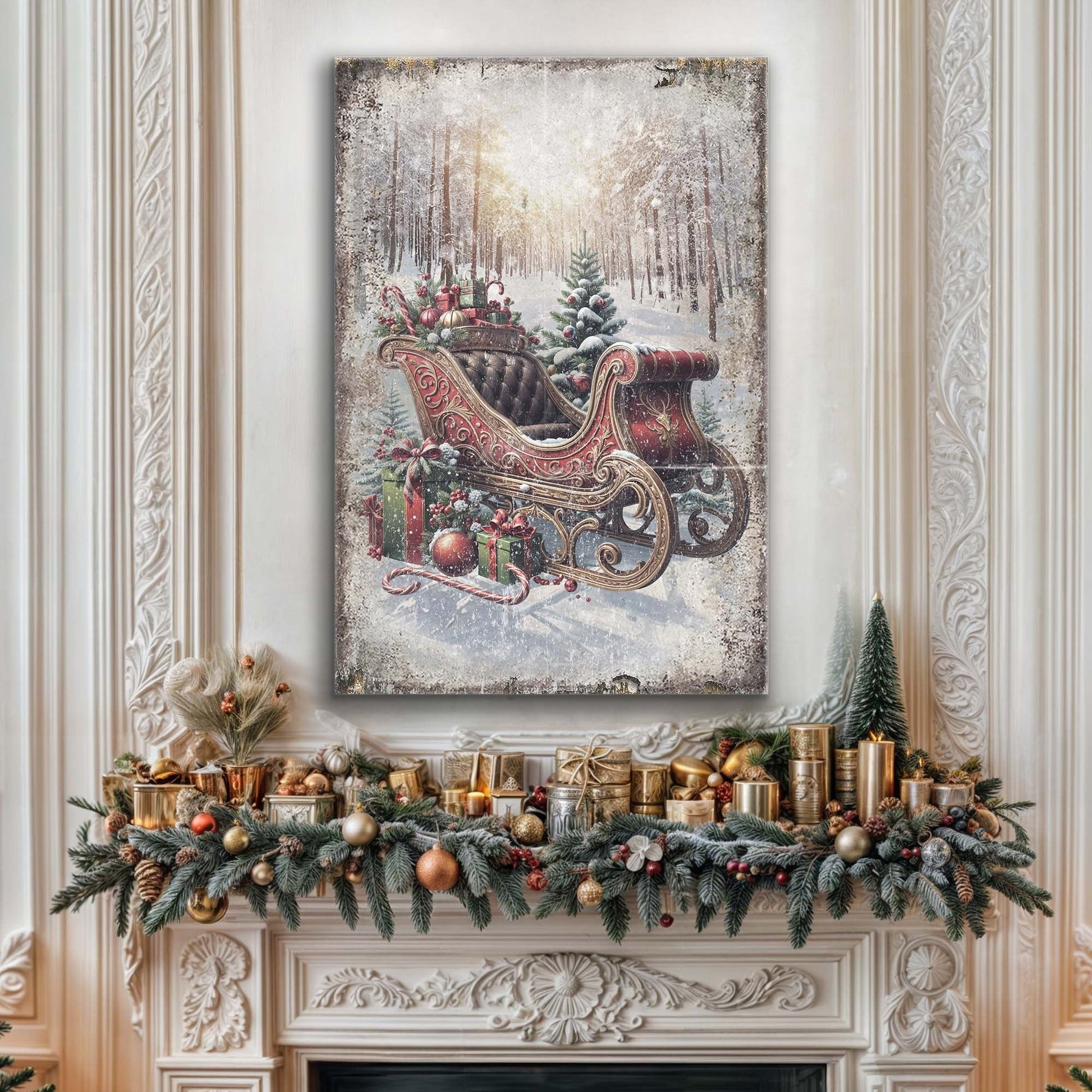 Vintage Christmas Sleigh Sled Wall Art - Holiday Home Decor Canvas Print 2025 - Ever Trendy Essentials