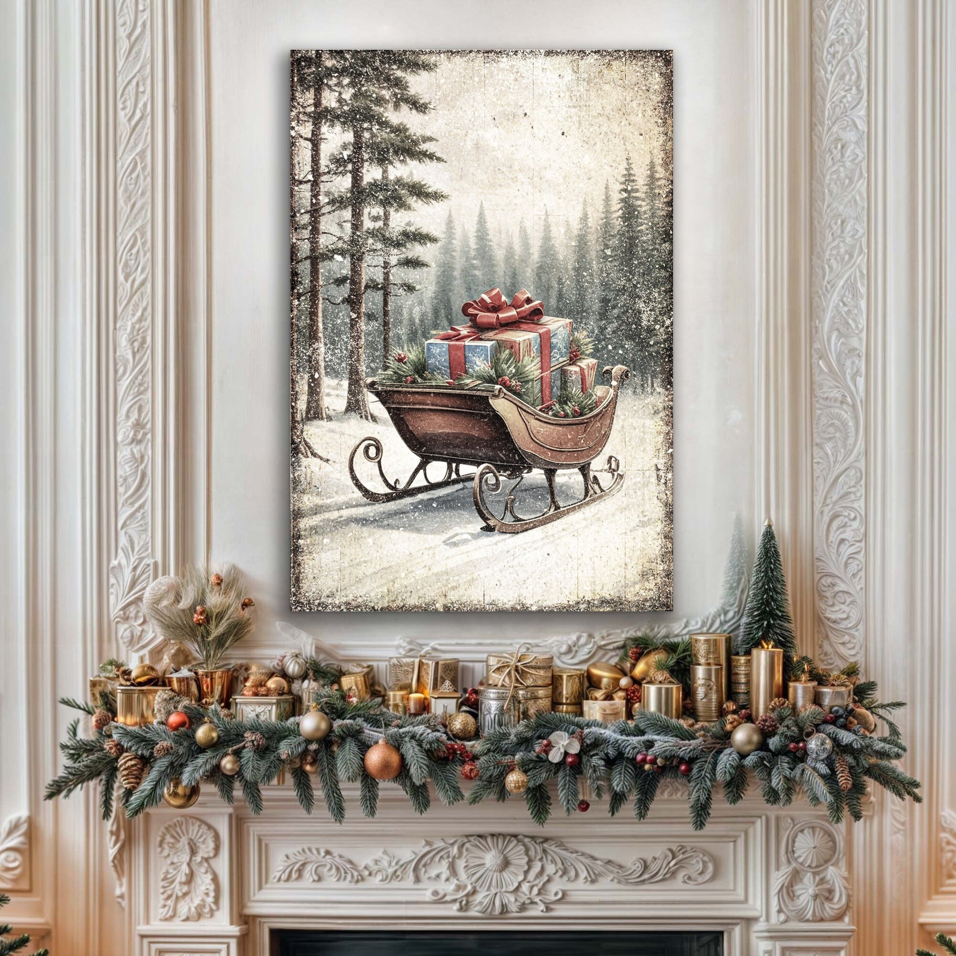 Vintage Christmas Sleigh Sled Wall Art III - Holiday Home Decor Canvas Print 2025 - Ever Trendy Essentials