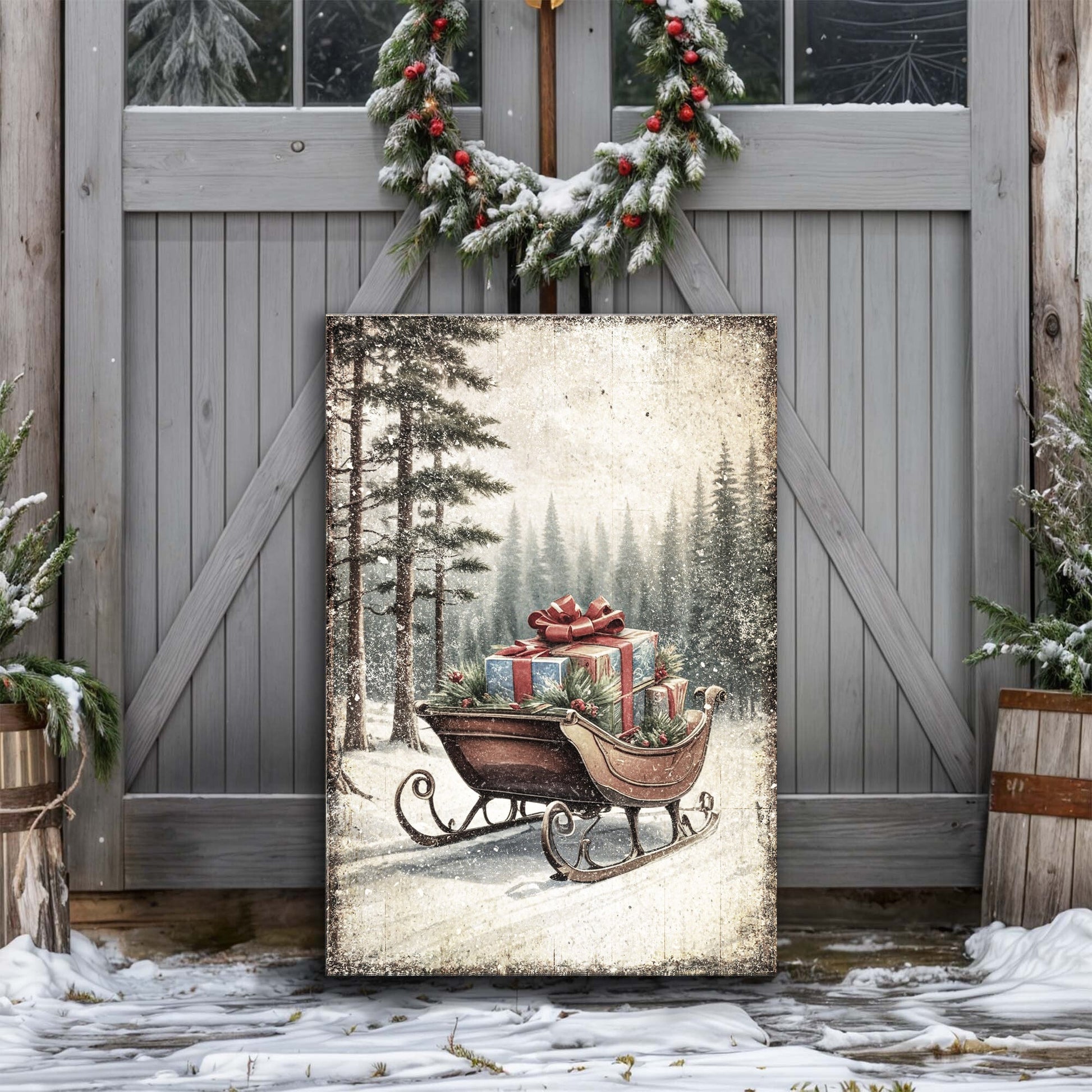 Vintage Christmas Sleigh Sled Wall Art III - Holiday Home Decor Canvas Print 2025 - Ever Trendy Essentials
