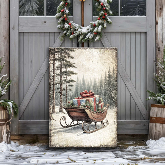 Vintage Christmas Sleigh Sled Wall Art III - Holiday Home Decor Canvas Print 2025 - Ever Trendy Essentials