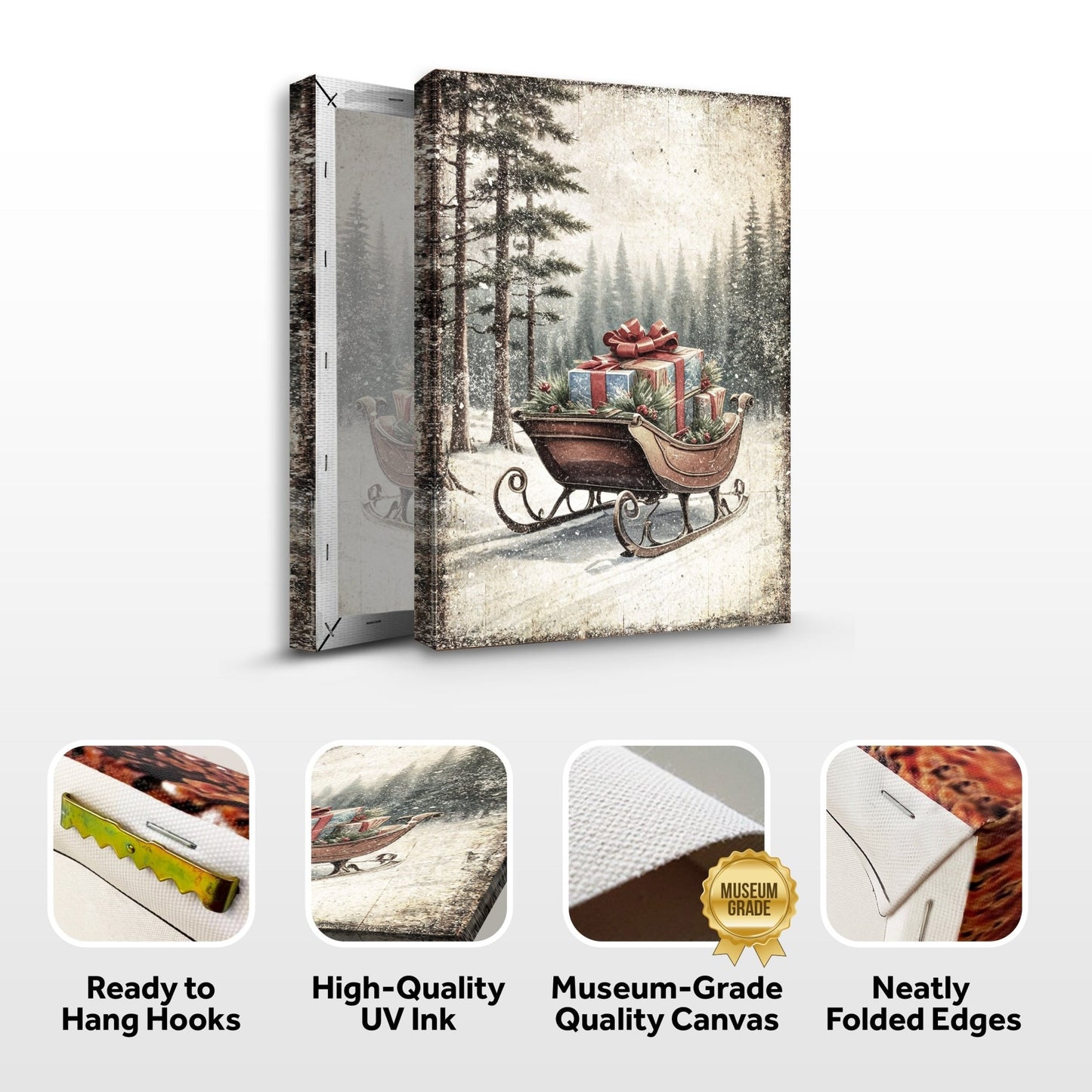 Vintage Christmas Sleigh Sled Wall Art III - Holiday Home Decor Canvas Print 2025 - Ever Trendy Essentials