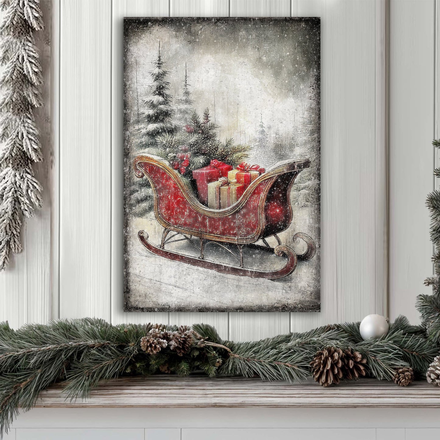 Vintage Christmas Sleigh Sled Wall Art VI - Holiday Home Decor Canvas Print 2025 - Ever Trendy Essentials