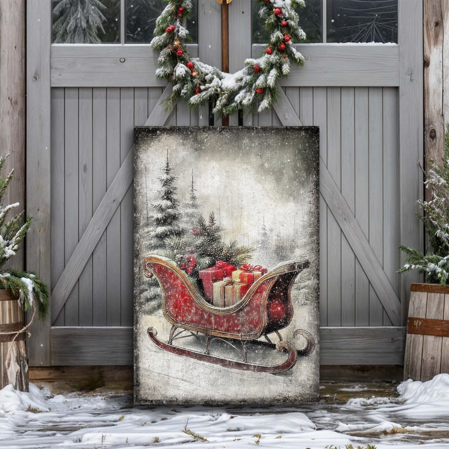 Vintage Christmas Sleigh Sled Wall Art VI - Holiday Home Decor Canvas Print 2025 - Ever Trendy Essentials