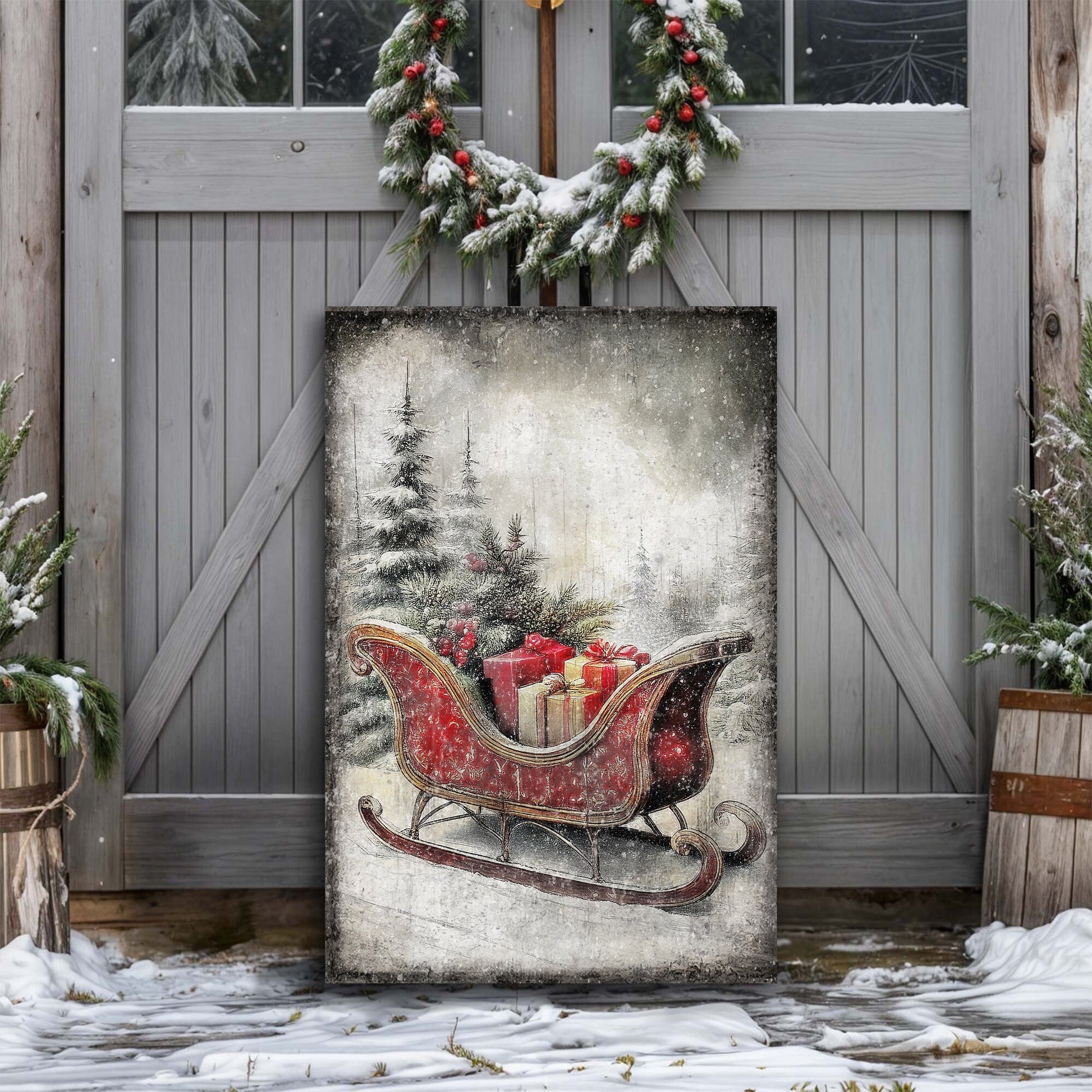Vintage Christmas Sleigh Sled Wall Art VI - Holiday Home Decor Canvas Print 2025 - Ever Trendy Essentials