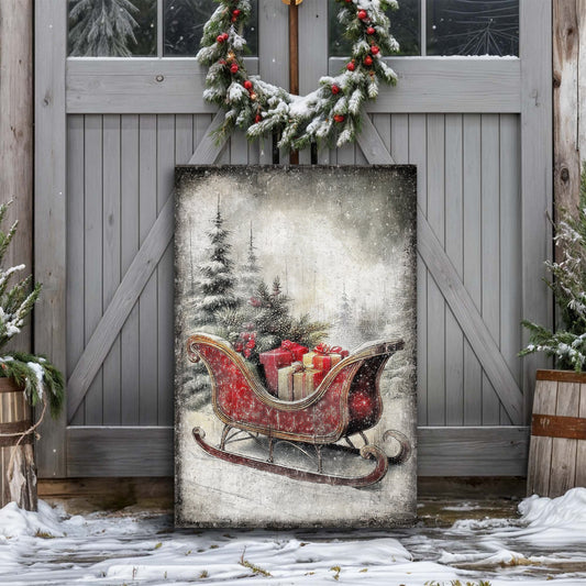 Vintage Christmas Sleigh Sled Wall Art VI - Holiday Home Decor Canvas Print 2025 - Ever Trendy Essentials