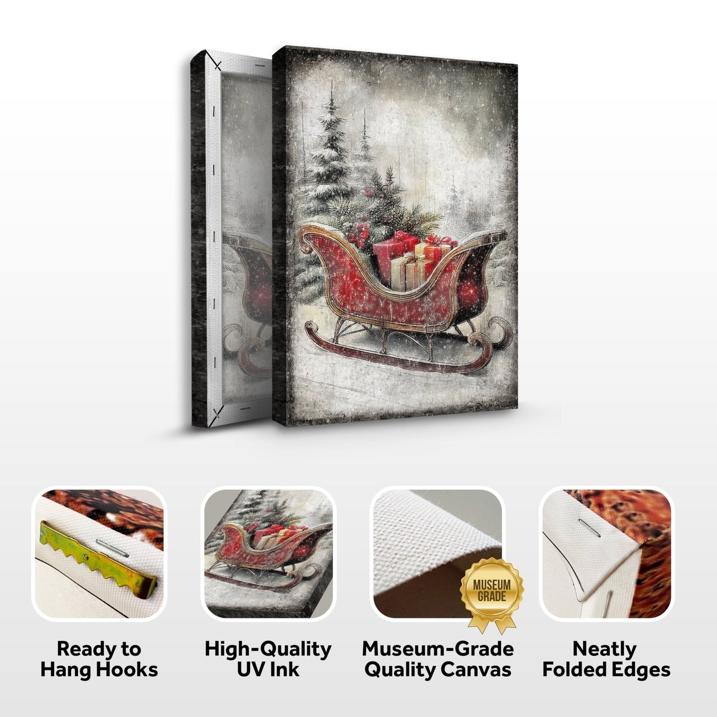 Vintage Christmas Sleigh Sled Wall Art VI - Holiday Home Decor Canvas Print 2025 - Ever Trendy Essentials
