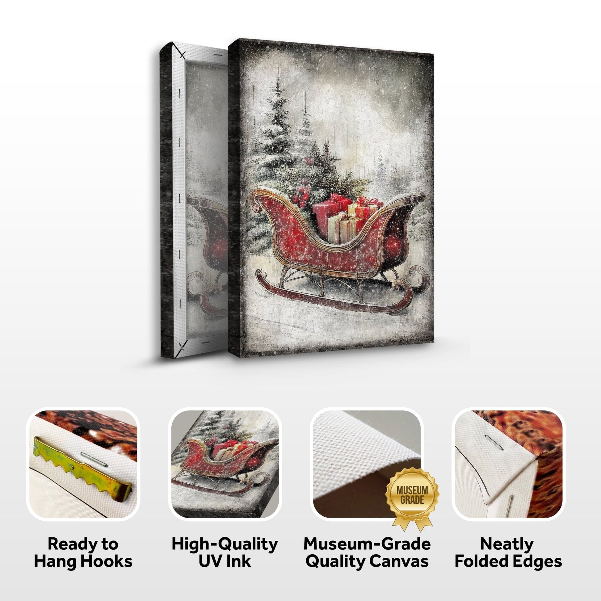 Vintage Christmas Sleigh Sled Wall Art VI - Holiday Home Decor Canvas Print 2025 - Ever Trendy Essentials