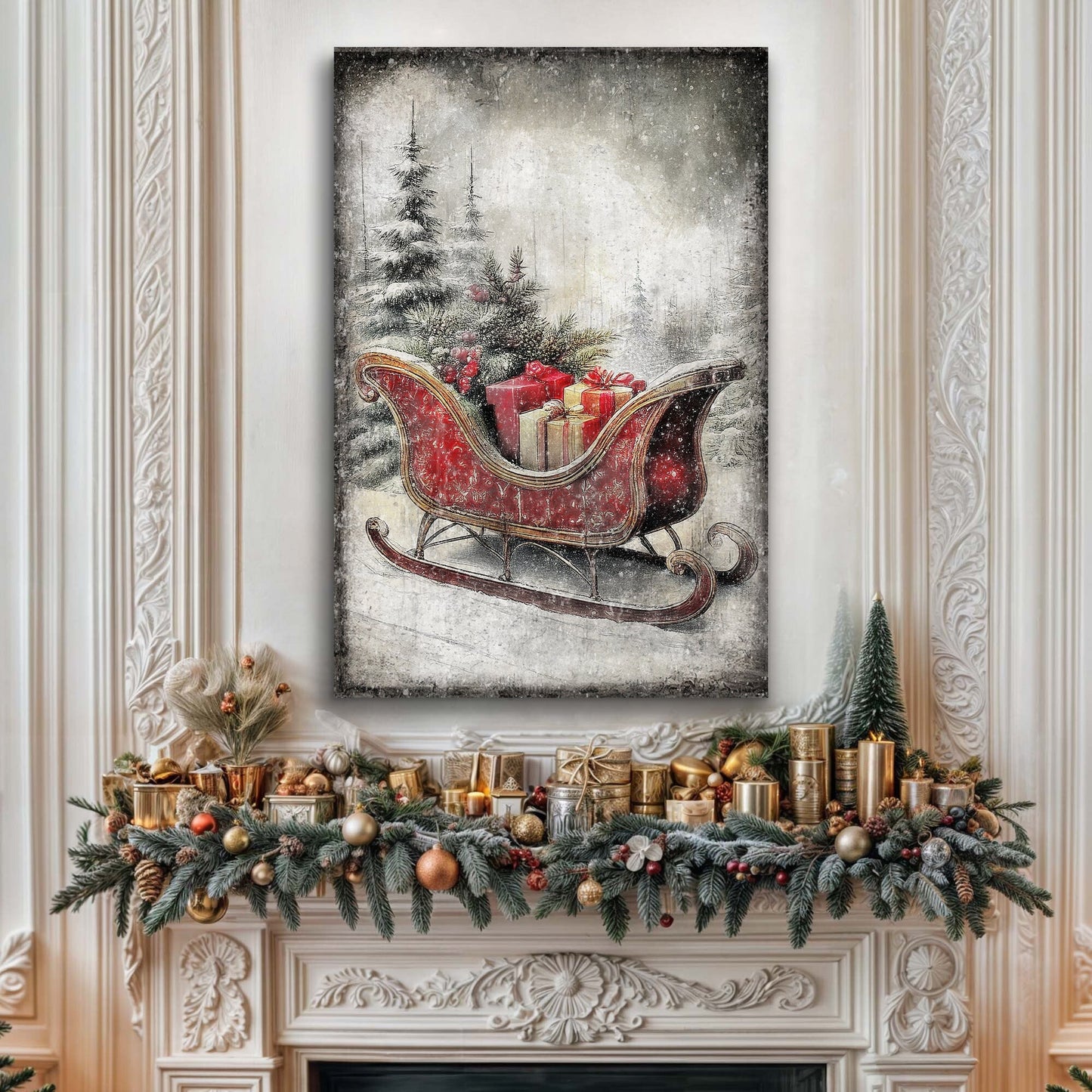 Vintage Christmas Sleigh Sled Wall Art VI - Holiday Home Decor Canvas Print 2025 - Ever Trendy Essentials