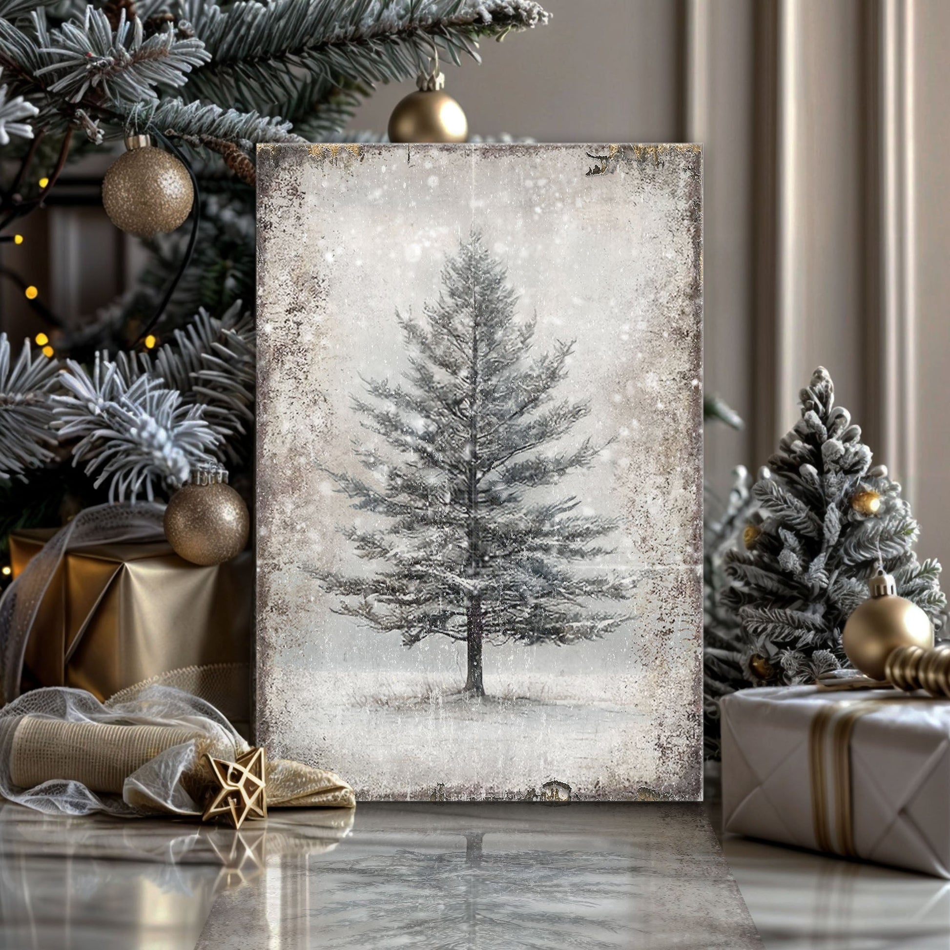 Vintage Christmas Tree Wall Art X - Holiday Home Decor Canvas Print 2025 - Ever Trendy Essentials