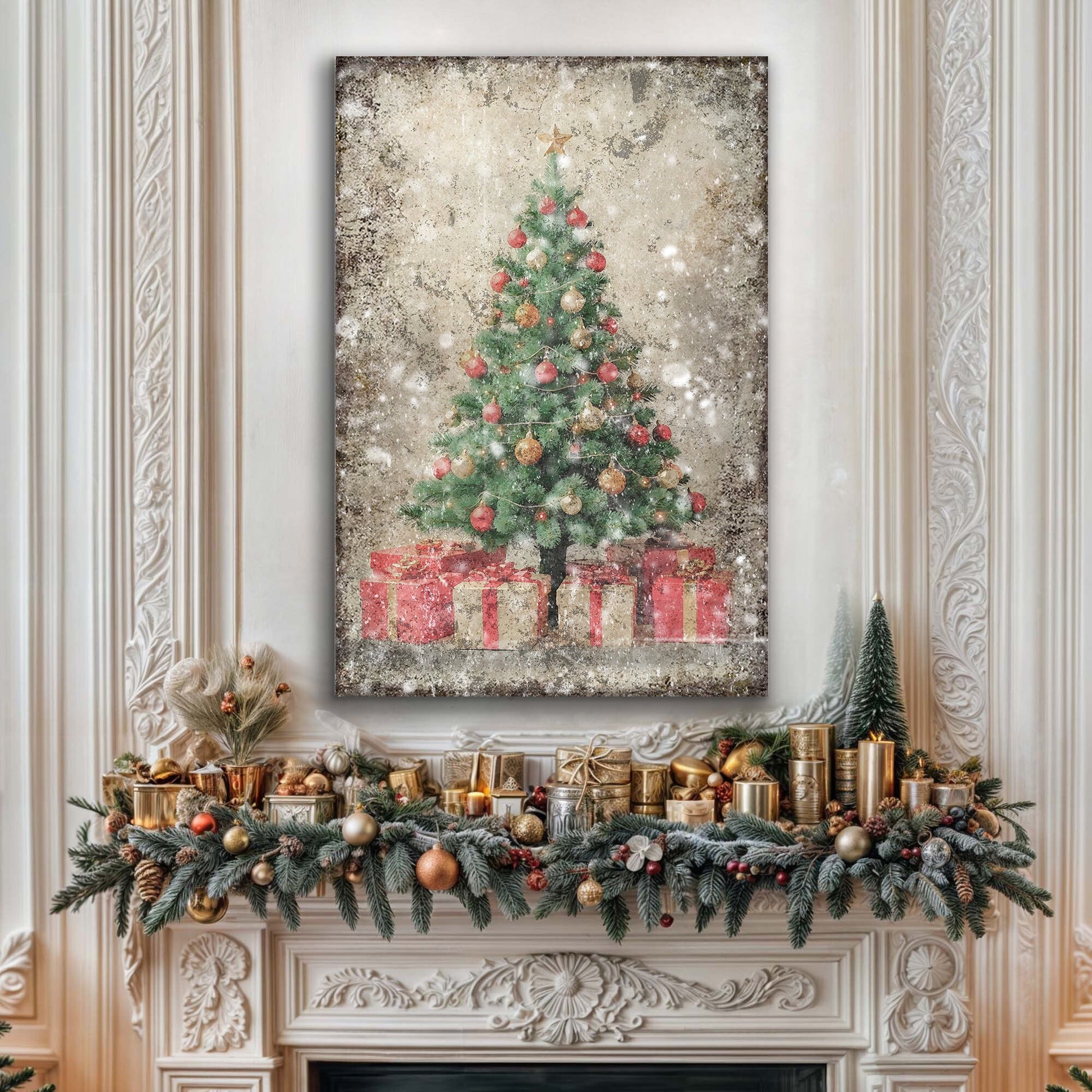 Vintage Christmas Tree With Gifts Wall Art III - Holiday Home Decor Canvas Print 2025 - Ever Trendy Essentials