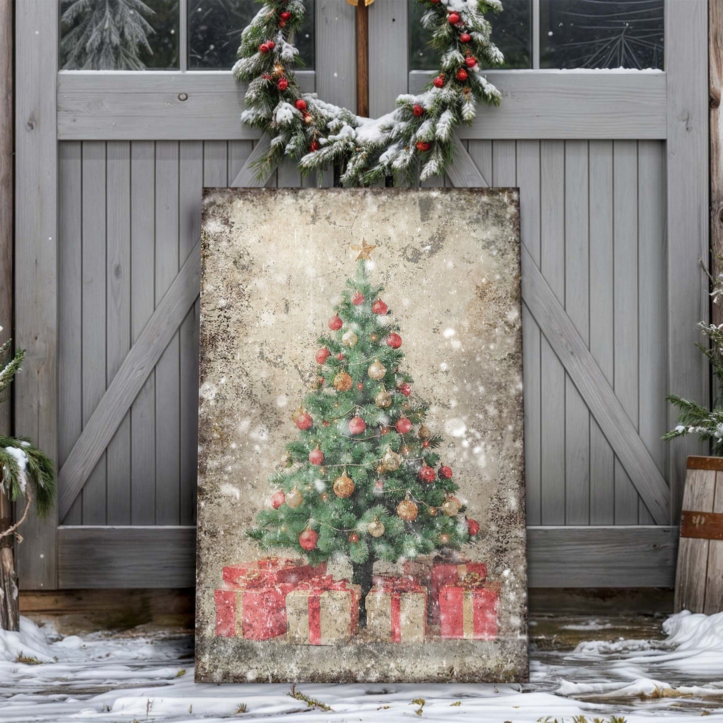 Vintage Christmas Tree With Gifts Wall Art III - Holiday Home Decor Canvas Print 2025 - Ever Trendy Essentials