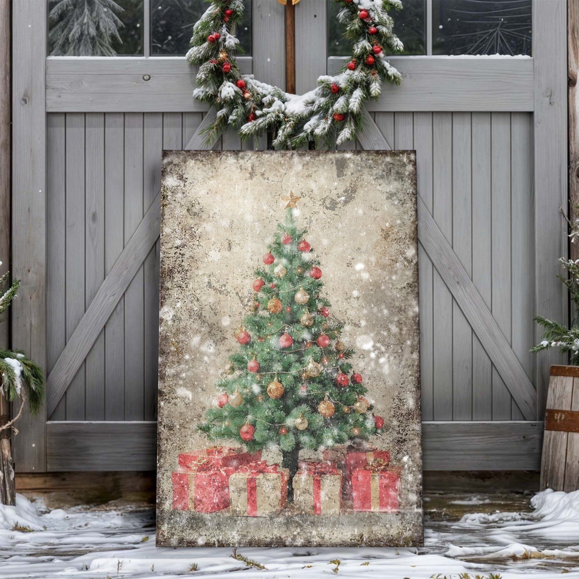 Vintage Christmas Tree With Gifts Wall Art III - Holiday Home Decor Canvas Print 2025 - Ever Trendy Essentials